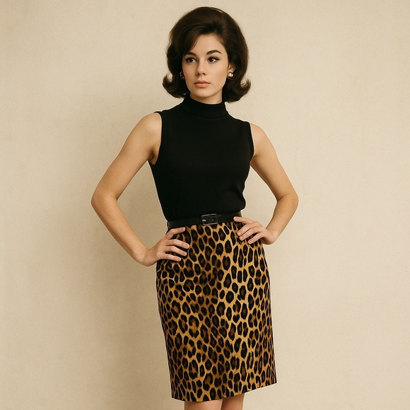 Vintage Kasper Sportswear Leopard Print Pencil Skirt M - Picture 1 of 16